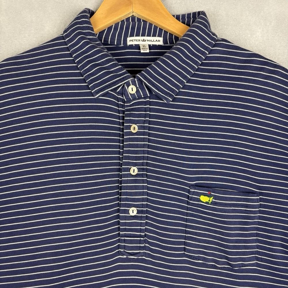 Peter Millar Augusta Masters Polo Mens XL Blue White Striped Cotton Golf Casual